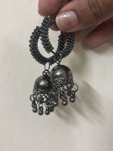 Black Jhumka Hoop Earrings