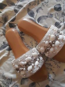 Shell Embellished Slide Sandals