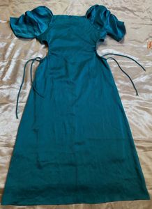 Blue Puff Sleeve Midi Dress