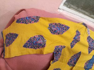 Gently Used Ethnic Mustard With Blue Printed Kurti