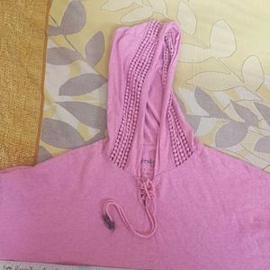 Pink Hoodie with Crochet Details