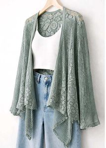 Green Lace Crochet Cardigan