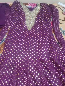 Purple &amp; Gold Embellished Salwar Kameez