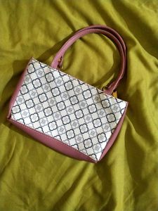 Pink And White Handbag