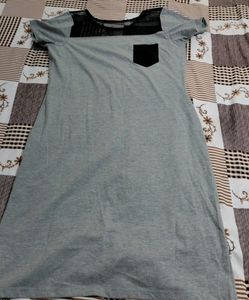 Grey With Black Net Dress