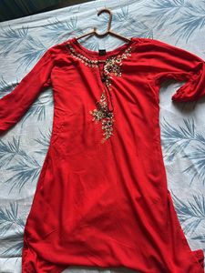 Red Embellished Kurti