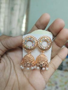 Gold Jhumka Earrings with Pearl Detail
