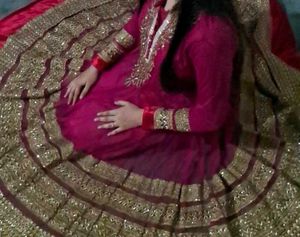 Beautiful Rose Color Gown With Dupatta Nd Slacks