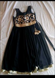 Girls' Black Embroidered Dress