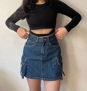 Denim Mini Cargo Skirt