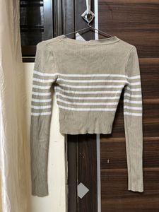 Nude-White Striped Crop Top
