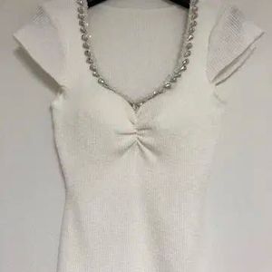 White Korean Style Embellished Top