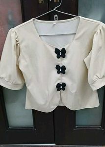 Cute Beige Blazer with Butterfly Details
