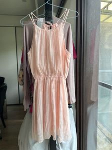 Peach Pleated Mini Dress