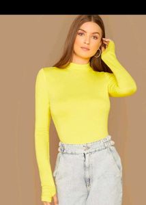 SHEIN Neon Yellow Mock-neck Thumb Hole Tee