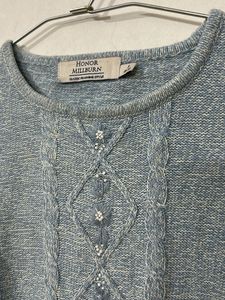 Blue Embellished Knit Sweater