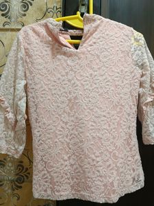 Pink Jali Upper Top, With Lining