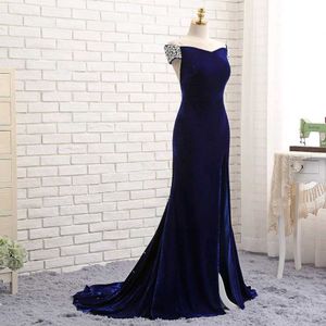 Elegant Blue Velvet Gown