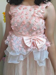 Peach Embellished Girls Dreamy Ball Gown