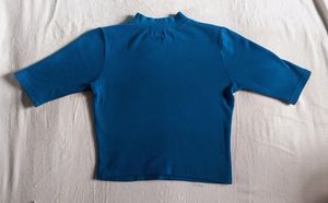 Casual Cap Sleeves Solid Women Blue Top.