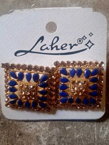 Blue &amp; Gold Square Earrings