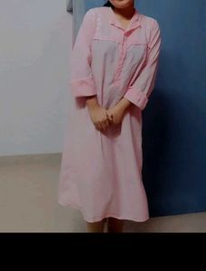 Beautiful Light Pink Cotton Nighty For Women