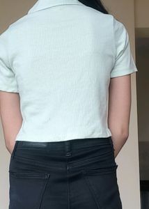 Mint Green Collared Crop Top