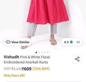 Vishudh Brand Pink Threadwork Kurta Xxl
