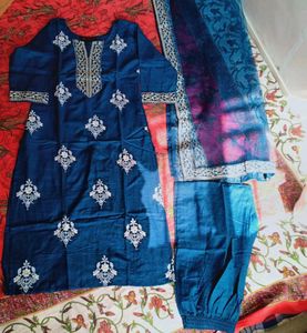 BLUE EMBROIDERY KURTA SET WITH DUPATTA