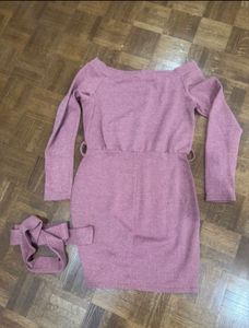 Revamped dusty rose off-the-shoulder mini dress