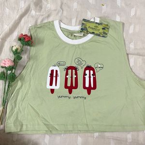 Cute Parrot Green Boxy Summer Crop Top