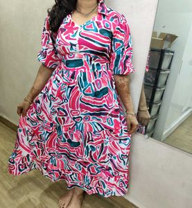 Colorful Maxi Dress With Balloon Sleeves