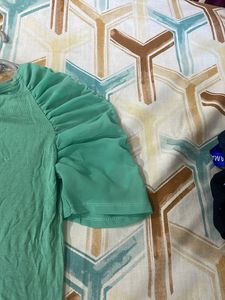 Sea Green Tshirt Wid Stylish Sleeves