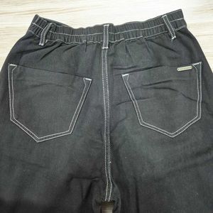 Black Wide-Leg Artistic Face Print Pants