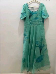Sea Green Organza Frock With Dupatta- Feeding Dres