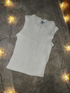 Only White Ribbed Sleeveless Top