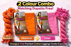 Leggings & Dupatta Combo - Orange & Pink