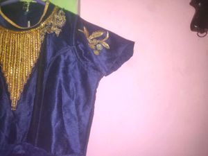 Elegant Navy Blue &amp; Gold Embellished Dress