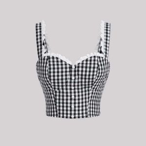 Black And White Plaid Lace Camisole Top