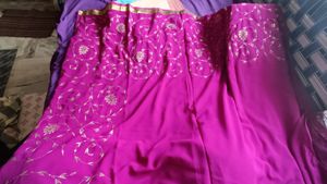 Purple Saree With Copper Work And Border