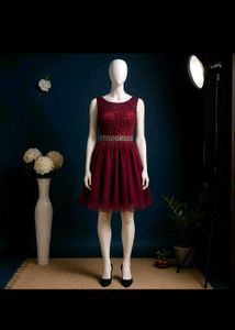 sale🥀❤️ Maroon Lace Fit &amp; Flare Dress