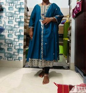 Teal Embellished Anarkali Kurta Set