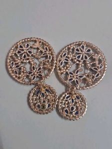 Navy &amp; Rhinestone Flower Earrings