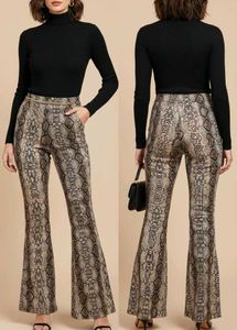 Snakeskin Print Flared Pants