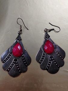 Red Stone Drop Earrings