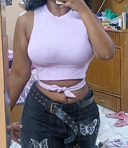 lilac tank top. tie up top
