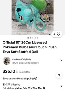 Official" 26Cm Licensed Pokemon Bulbasaur Pouch