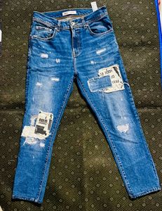 Zara Distressed Patch Jeans