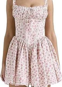 Pink Floral Corset Mini Dress