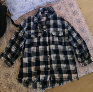 Distressed Plaid Blue Checked Shirt